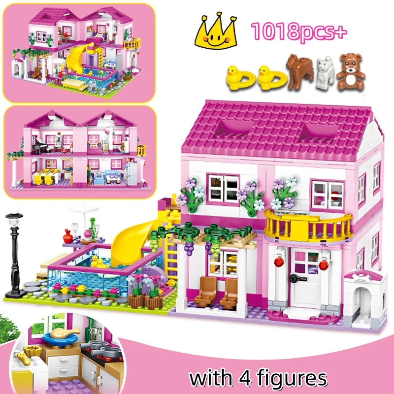 

Creative 1 Change 3 City Summer Double-storey House Slide Swimming Pool Building Blocks Christmas Birthday Gifts for Girls Kids