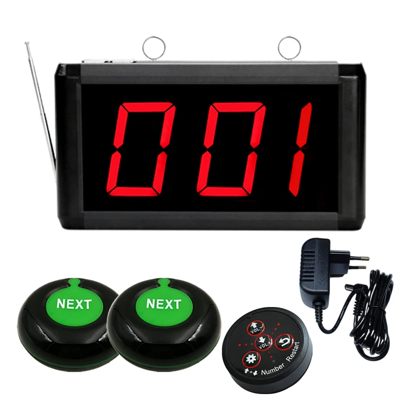 Restaurant Wireless Calling Queue Management System Take A Number Machince With 3-digit LED Screen and 2pcs Next Control Button