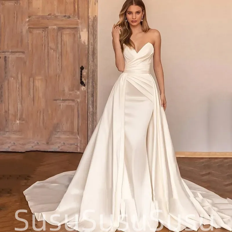 

Sexy Pleat Satin Off Shoulder Mermaid Wedding Dresses Sweetheart White/Ivory Bridal Gowns vestidos de novia 2024