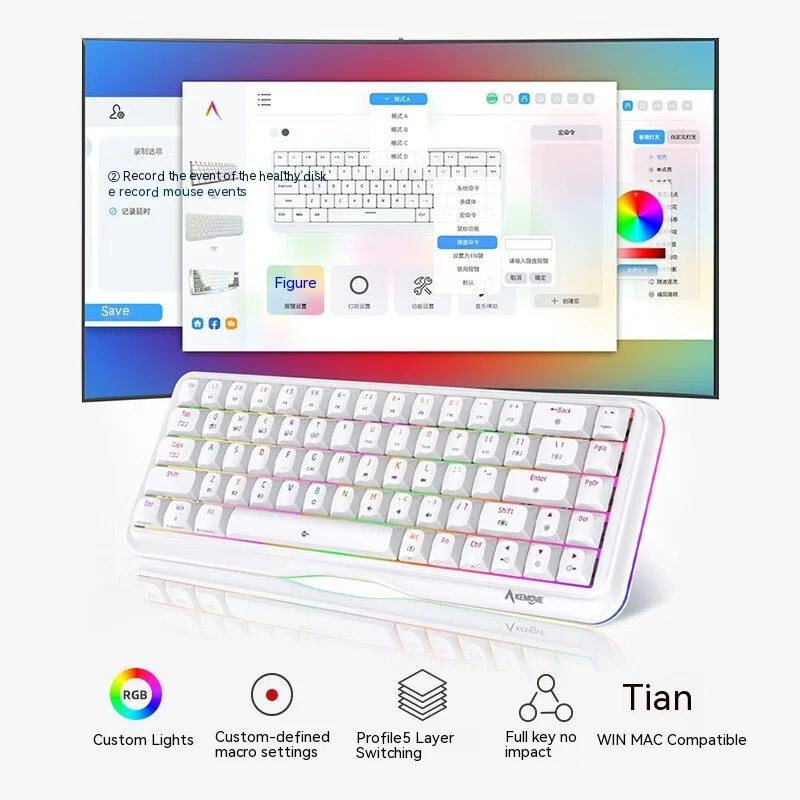 Imagem -03 - Kemove-tri-mode Teclado Mecânico Hot Plug Menina Office Game N-key Rollover Mac Windows Rgb Backlight K68