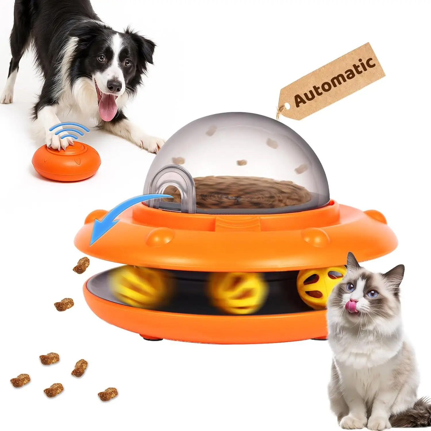 New Pet Remote Control Dispensing Toy Electric Cat Dog Bell Ball Flying Saucer Puzzle Hidden Food Automatic Feeder