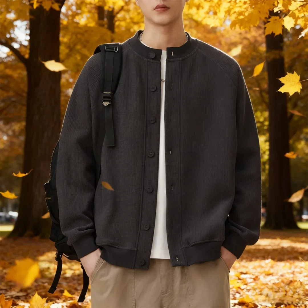 

Men's Button-Up Hooded Sweatshirt - Relaxed Fit French Terry Fabric for Autumn Casual