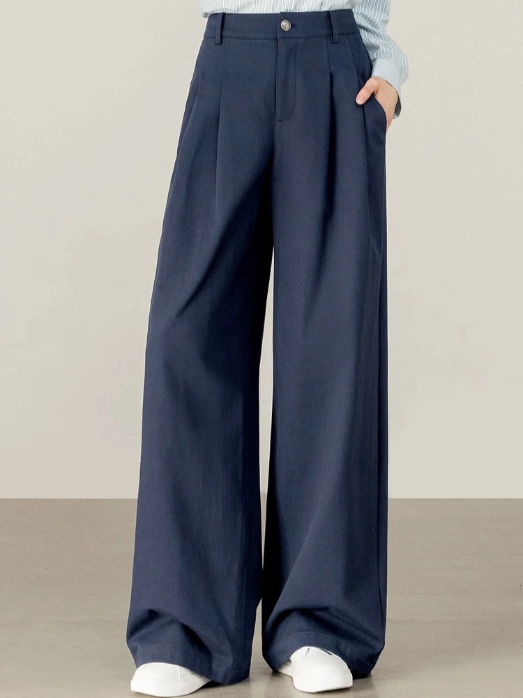 SENTUBILA Women's Wide Leg Pants 2025 Autumn 100% Cotton Loose Trousers With Pockets Office Lady For Woman Bottoms 153KD1761