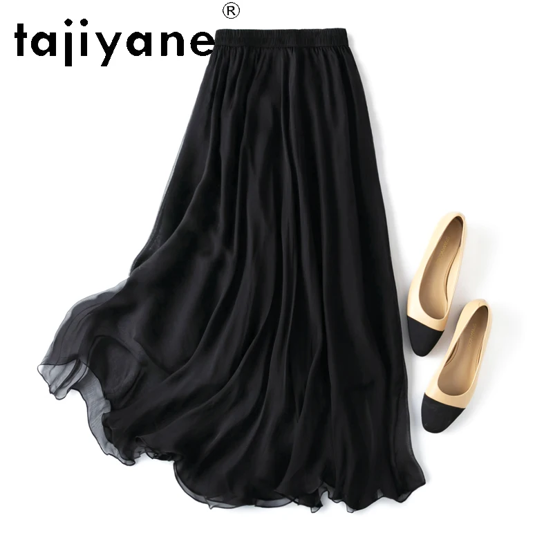 TAJIYANE 100% Mulberry Silk Skirt Fashion Black Long Skirts New Arrivals Summer Skirt Woman Clothing 2025 Faldas Para Mujeres
