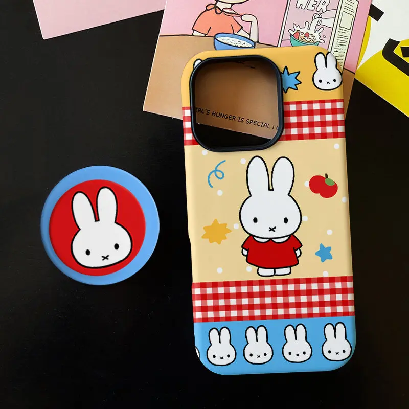Color-block Miffy Rabbit Magnetic Kickstand Phone Case Hard Film Cute Shockproof Shell for IPhone 17promax 16pro 15 Cartoon New