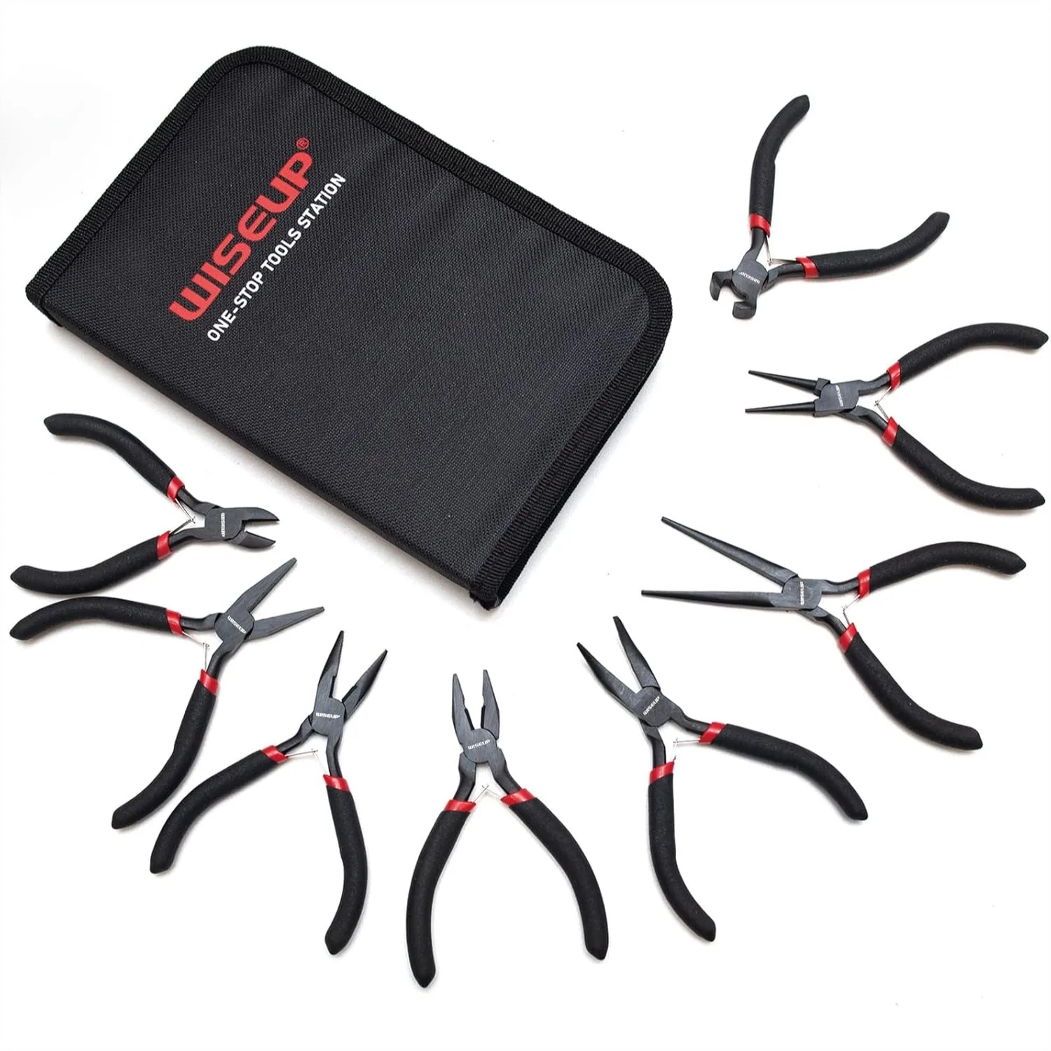 

8-Piece Mini Pliers Set with Pouch for Jewelry Making, Electronics Repair & DIY Crafts, Needle, Round, Flat, Long, Bent Nose