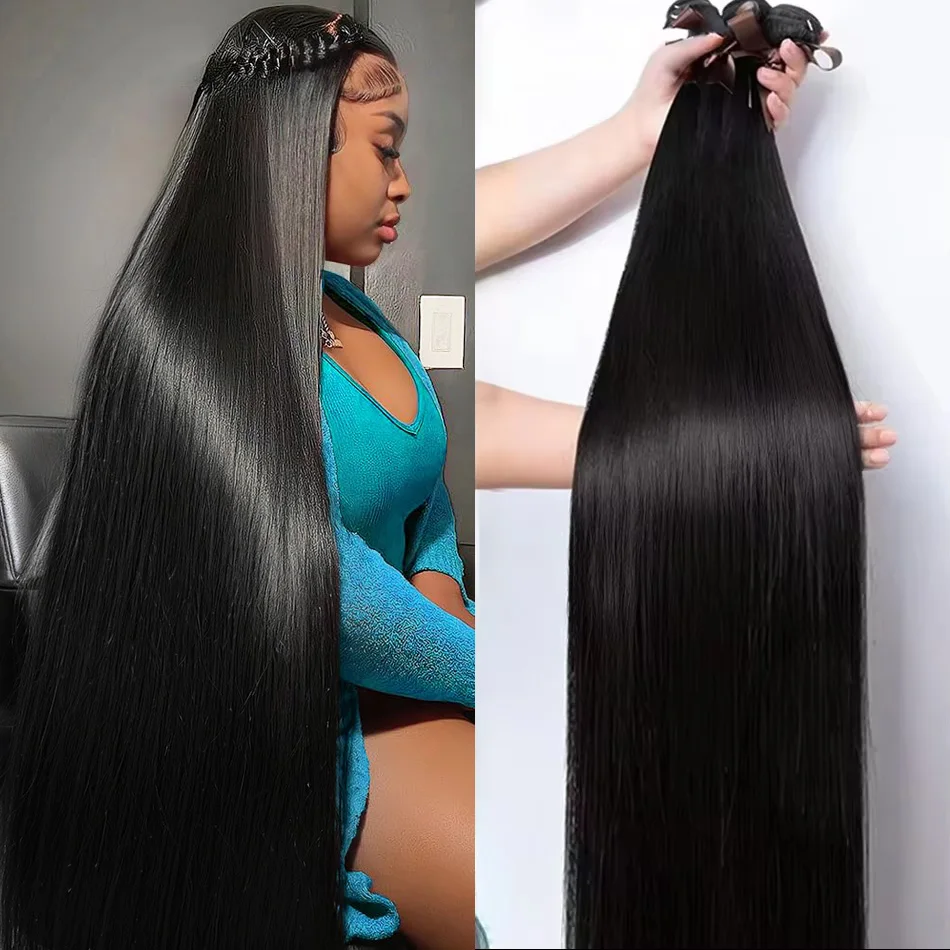 Hair Straight Human Hair Bundles Deal Brazilian Remy Hair 28 30 32 40 Inch Lace Closure 100% Natural Black Extensions For Women