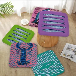 Colorful Sardine Lobster Fish Ocean Animal European Dining Chair Cushion Circular Decoration Seat For Office Desk Chair Mat Pad