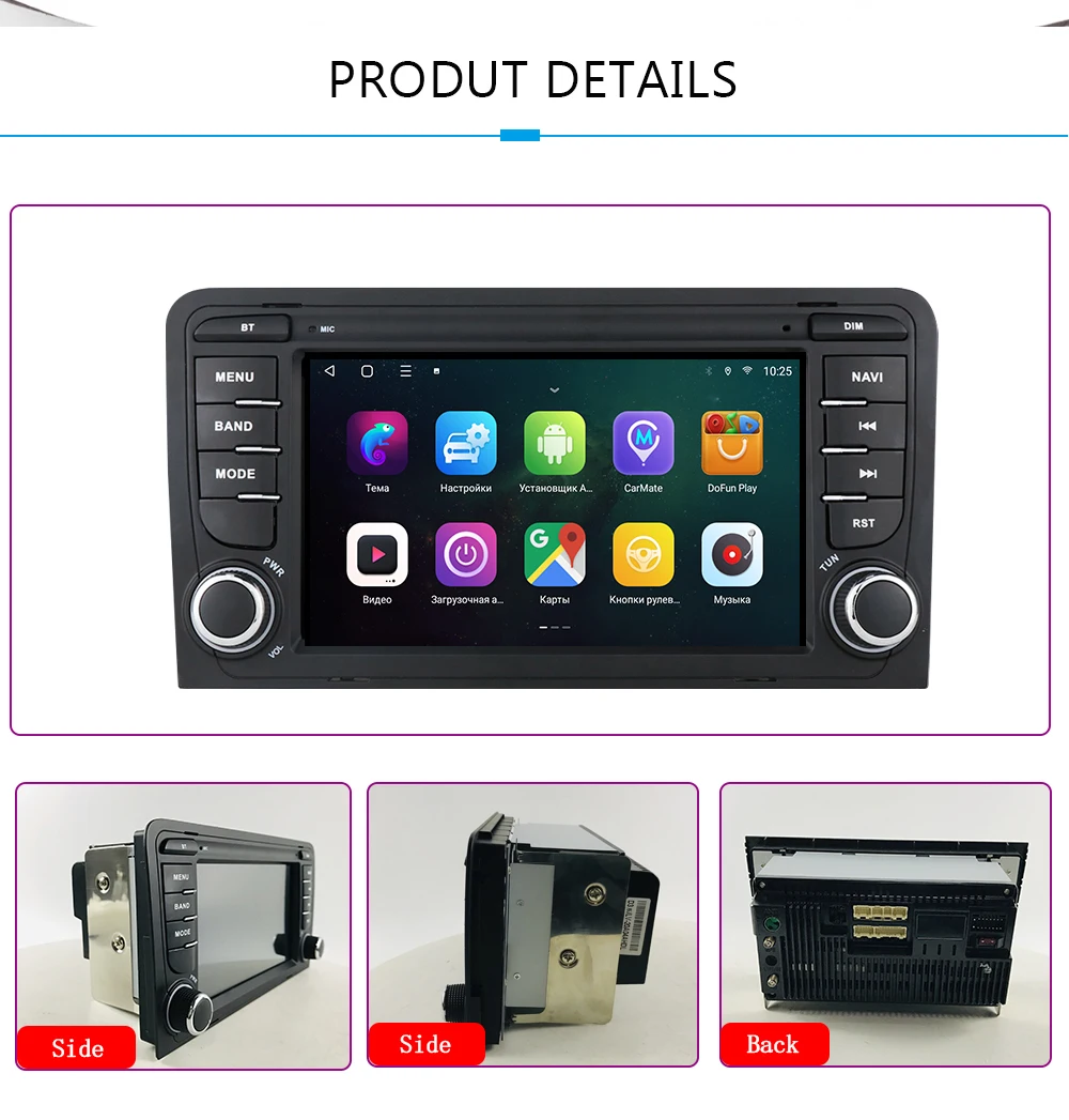 راديو تلقائي 7 بوصة Android13 لأودي A3 8P 2003-2010 S3 RS3 Carplay سيارة الوسائط المتعددة RDS WIFI GPS 2din Autoradio AI صوت 8 النوى