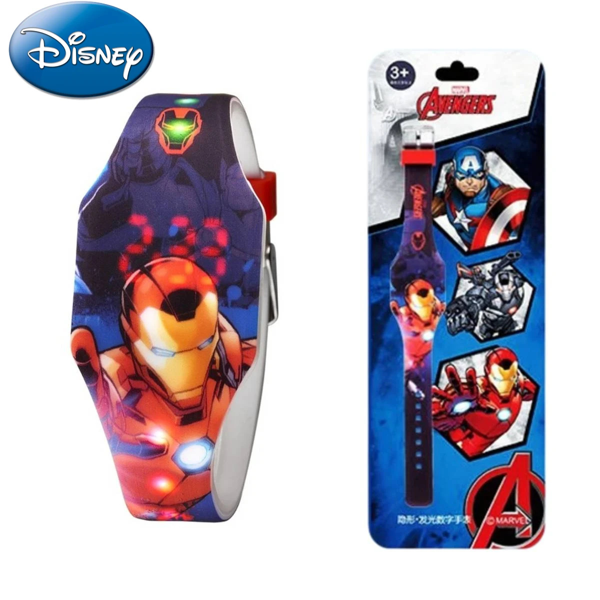 Montre Flash Colorée Marvel Iron Man Frozen SpidSuffolk, en Silicone, avec Affichage Numérique LED, Horloge pour Fille et Garçon