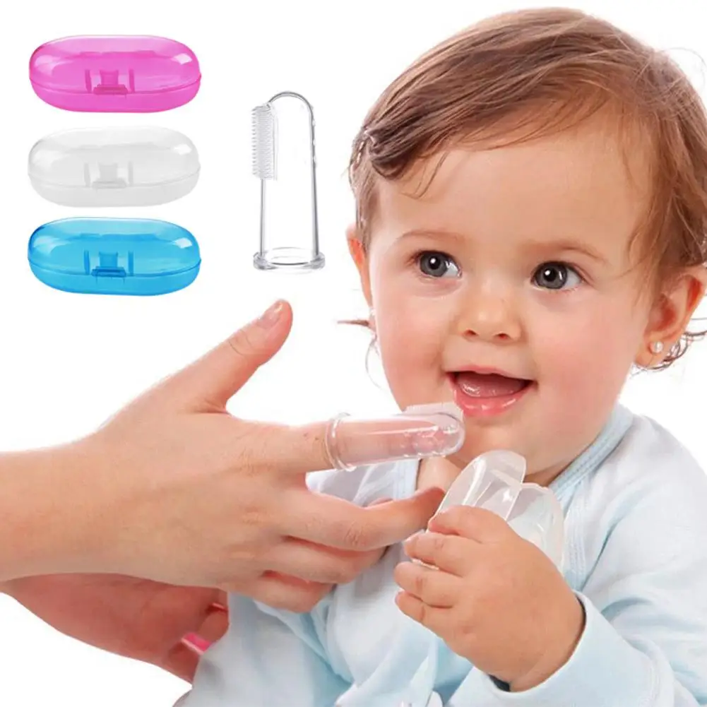 Juego de cepillo de dientes de silicona suave para bebé, masajeador de dedos, cepillo de dientes infantil aleatorio, limpieza de goma, 2 piezas por