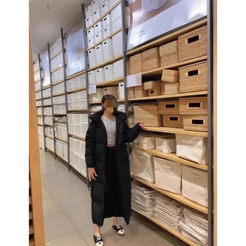 FGKKS 2025 Couple Winter Down Jacket Fashion Classic Slim Korean Style White Duck Down Men's Long Coat Women Hooded Outwear