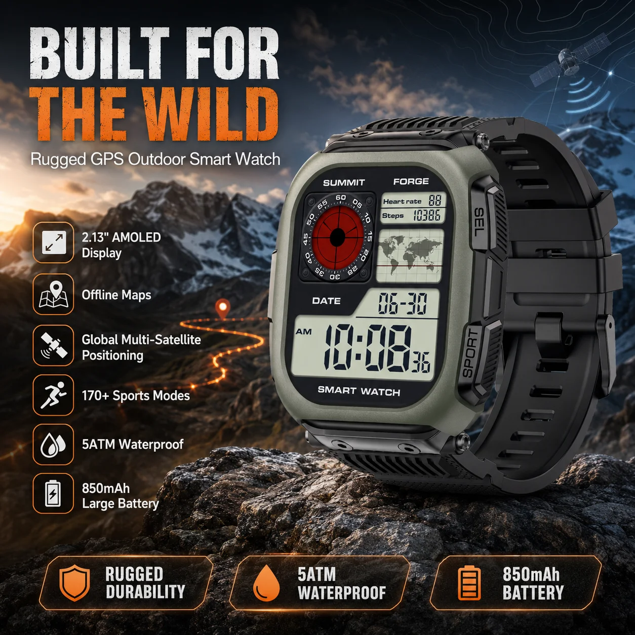 2026 New 850mAh Battery SmartWatch for Men GPS Tracker 10ATM Waterproof Heart Rate Flashlight AMOLED Screen Smart Watch for Men