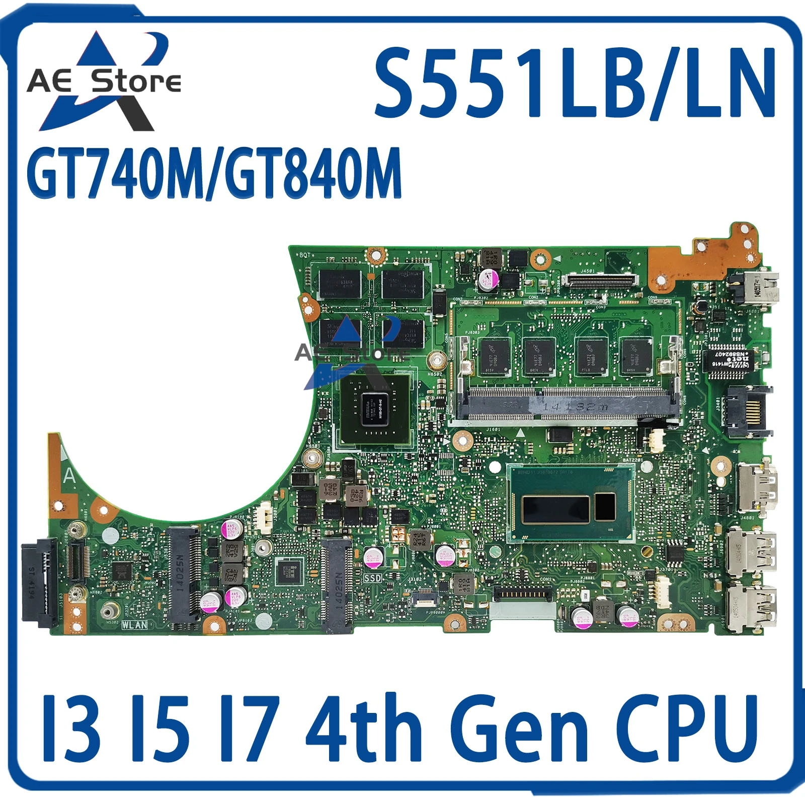 

S551LB Notebook S551LN Mainboard For ASUS S551L R553L S551LA 0Laptop Motherboard I3 I5 I7 4GB/RAM UMA/GT740M/GT840M