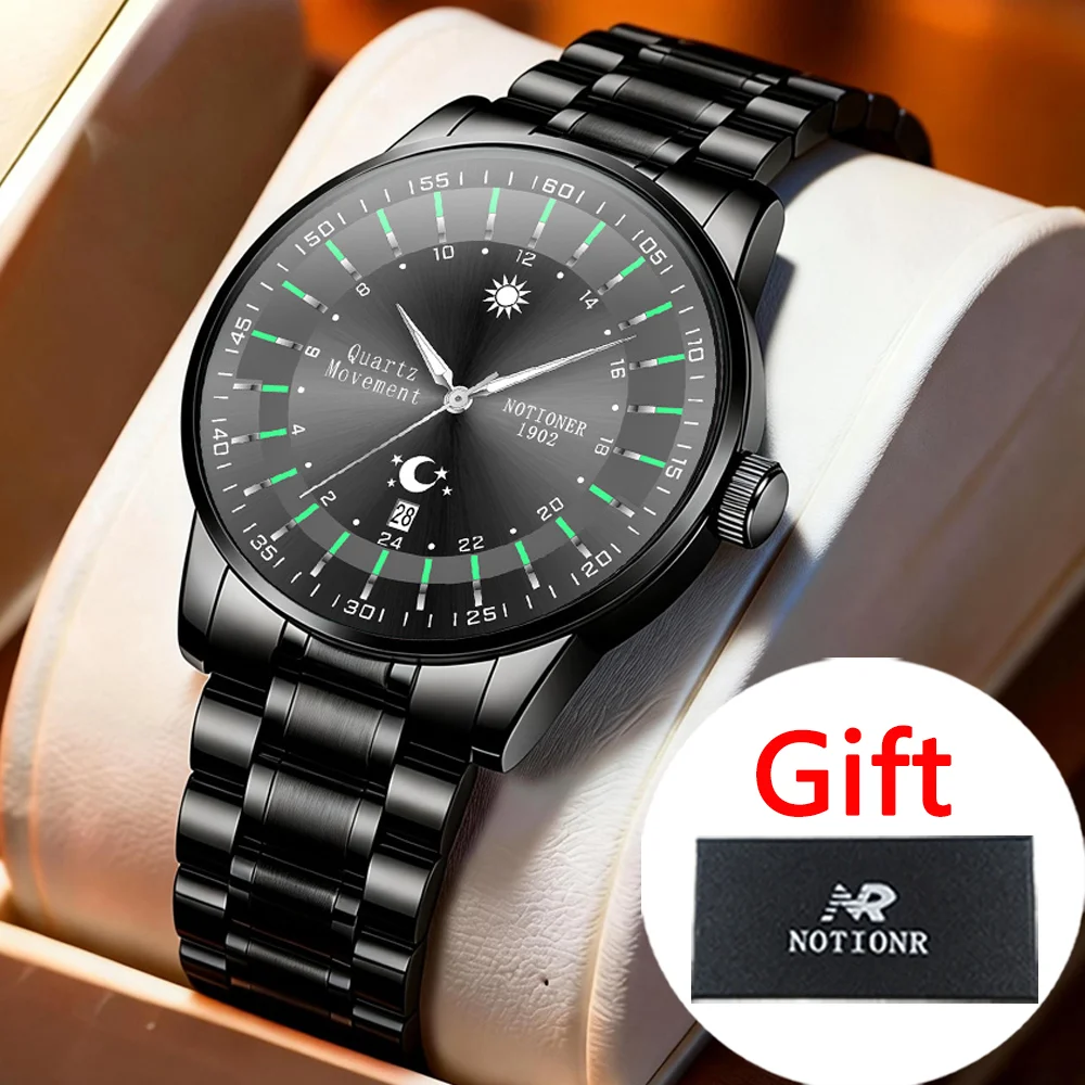 Luxury Men's Quartz Watch, Men Wristwatch Date Watch for Men Business Casual Watch, Black Gift Box