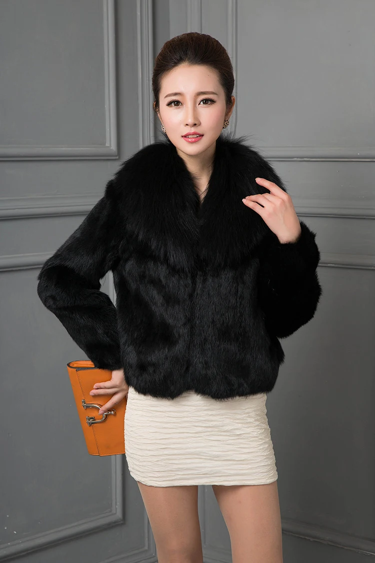 

2023Real fur, Winter Women Real Rabbit Fur Coat with Fox Fur Collar Genuine Natural Rabbit Fur Jacket Female Overcoat Big Size 6