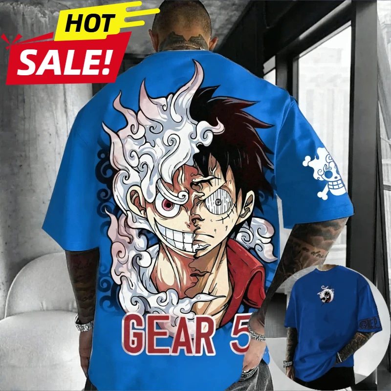 أنيمي نيكا لوفي جير 5 قطعة واحدة Harajuku الرجال الصيف تي شيرت تقليدي فضفاض المرأة الشارع الشهير للجنسين عادية كم قصير تي شيرت