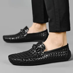 Leather Shoes for Men New In Man Casual Shoe Slip-on Fashion 2024 High Quality Low Price Legitimate Comfortable Retro Elegant Pu