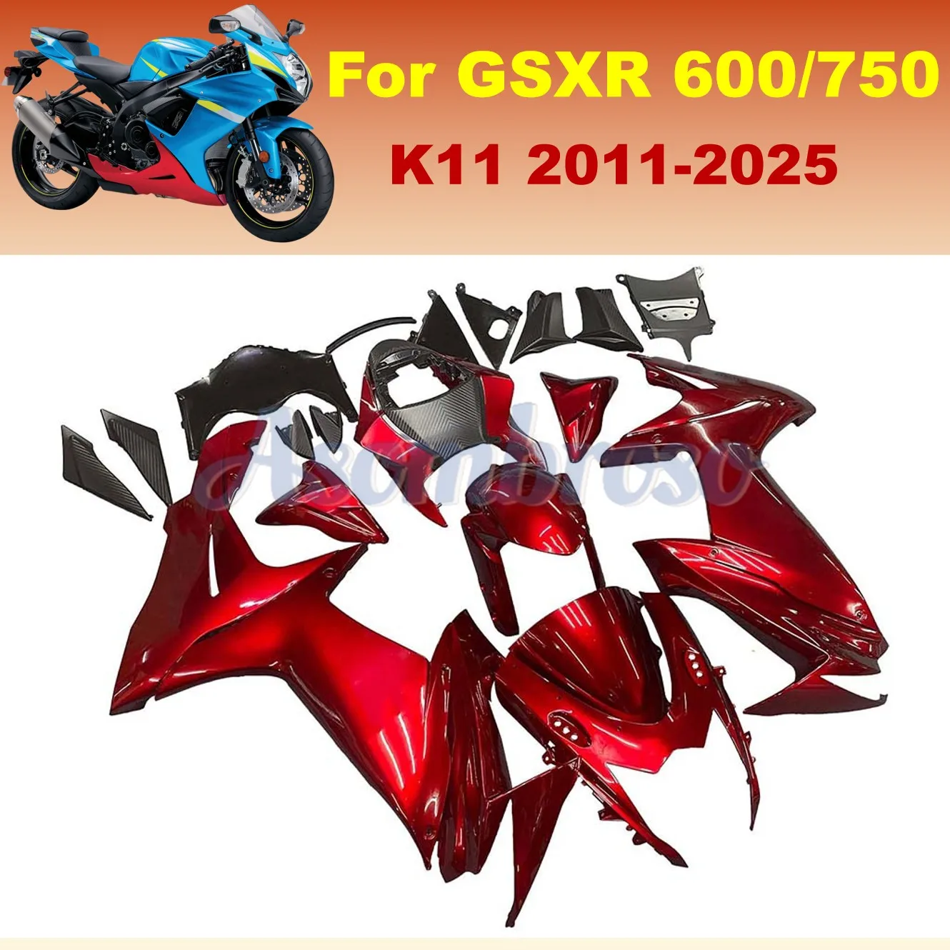 ABS Injection Bodykits For GSXR 600 750 2011-2025 GSXR600 GSXR750 K11 Full Fairings Gloss Cherry Red Bodywork Cover