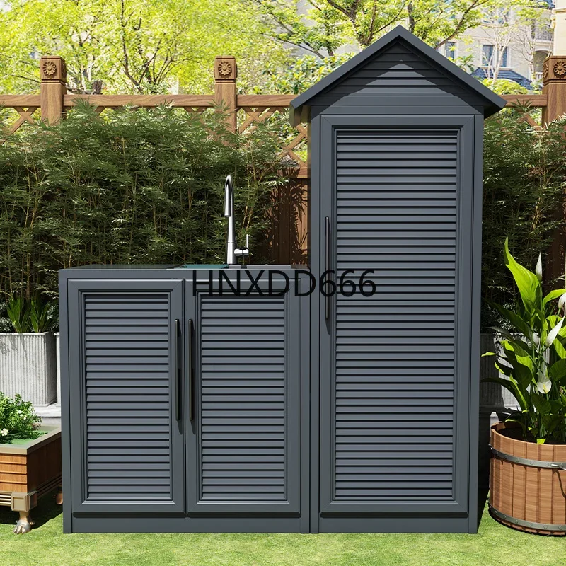 Outdoor Sink Utility Cabinet Aluminum Alloy Wash Basin Integrated for Courtyard Balcony