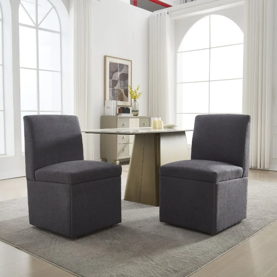 

COOLMORE 360 Degree Swivel Upholstered Dining Chairs Set of 2 Swivel Dining Room Chairs Kitchen Chairs Casters Storage Comfy Mo
