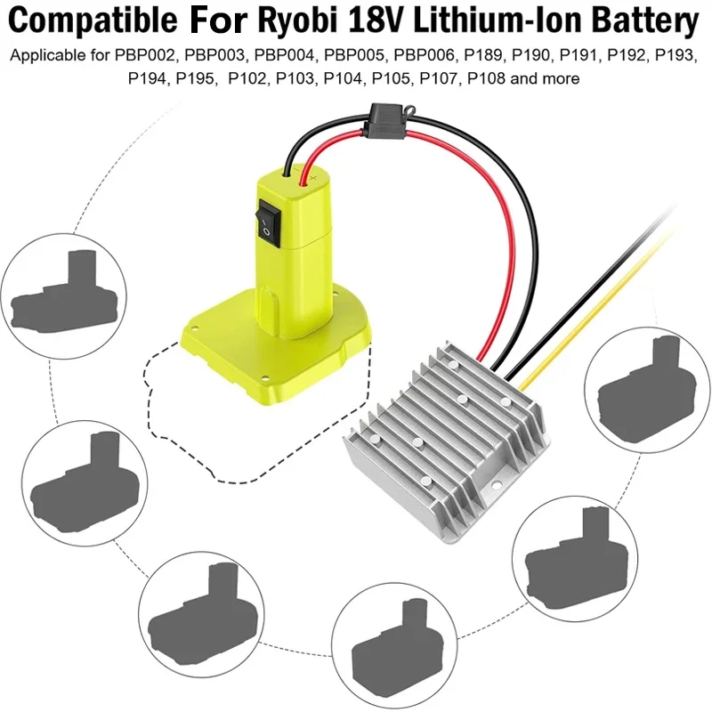 

Buck Converter DC 18V to DC 12V diy Adapter for Ryobi 18V Li-Ion Battery 240W 20A DIY Buck Converter Regulator With Switch Fuse