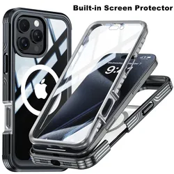 Full Body Protection Magnetic Case for iPhone 16 Pro Max 16e 15 Plus Cover Tempered Glass Magsafe Shockproof Fundas Coque Capa