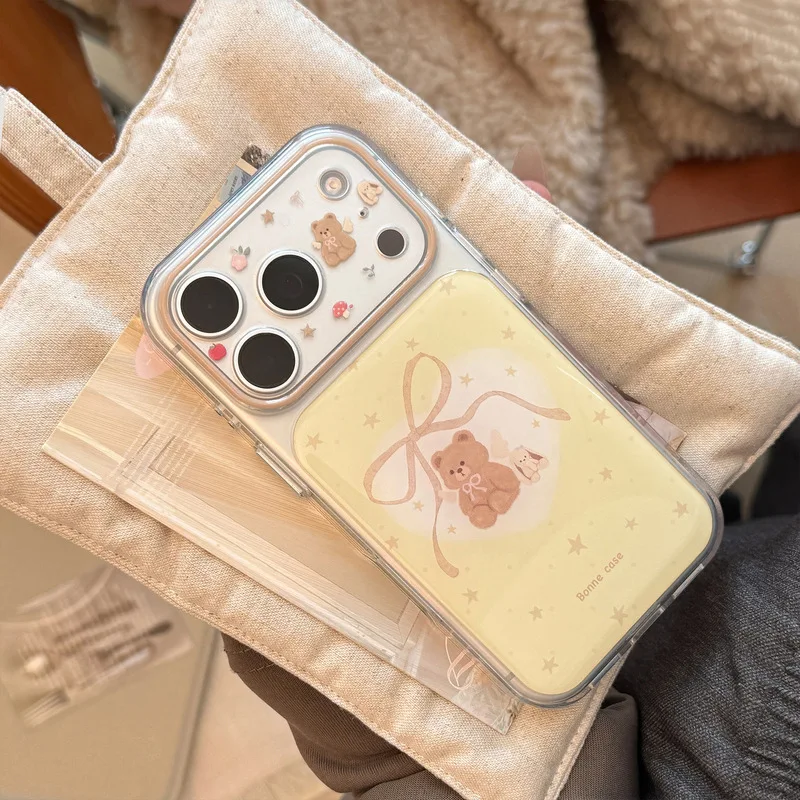 Yellow Little Bear Star phone case  compatible with iphone 17pmPhone caseiphone16Transparent17Niche cartoon15Full-coated resin
