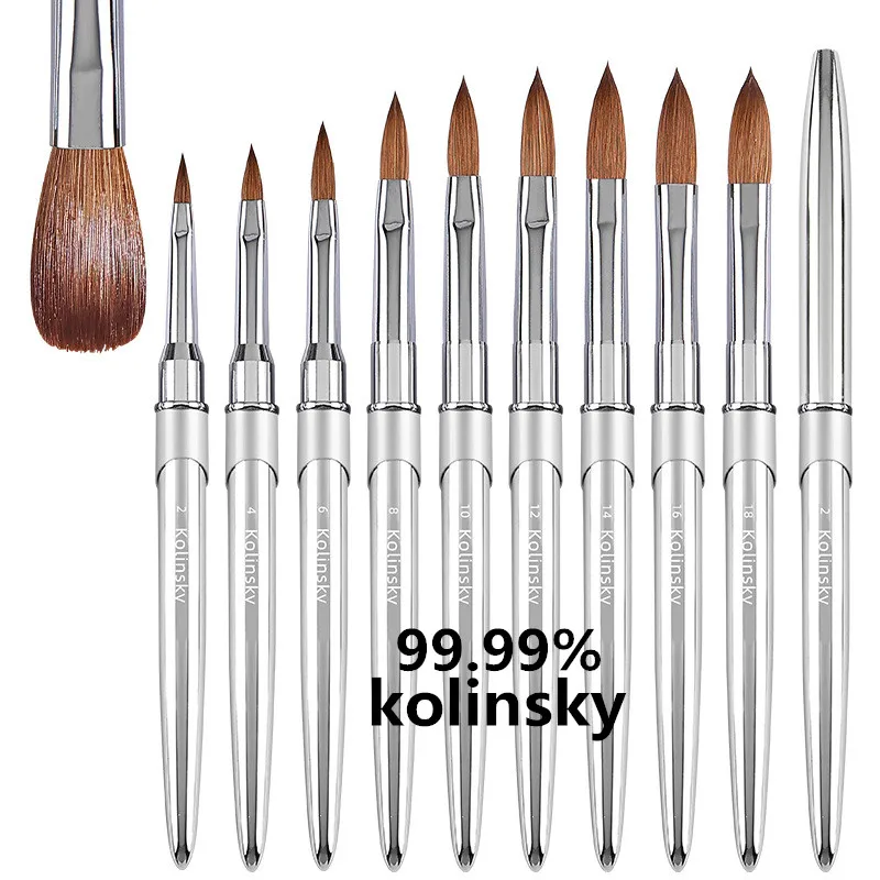 Acrylic Nail Brush Crimped Kolinsky Brush Silver Metal Handle Suitable for Beginners and Professionals Painting Tool