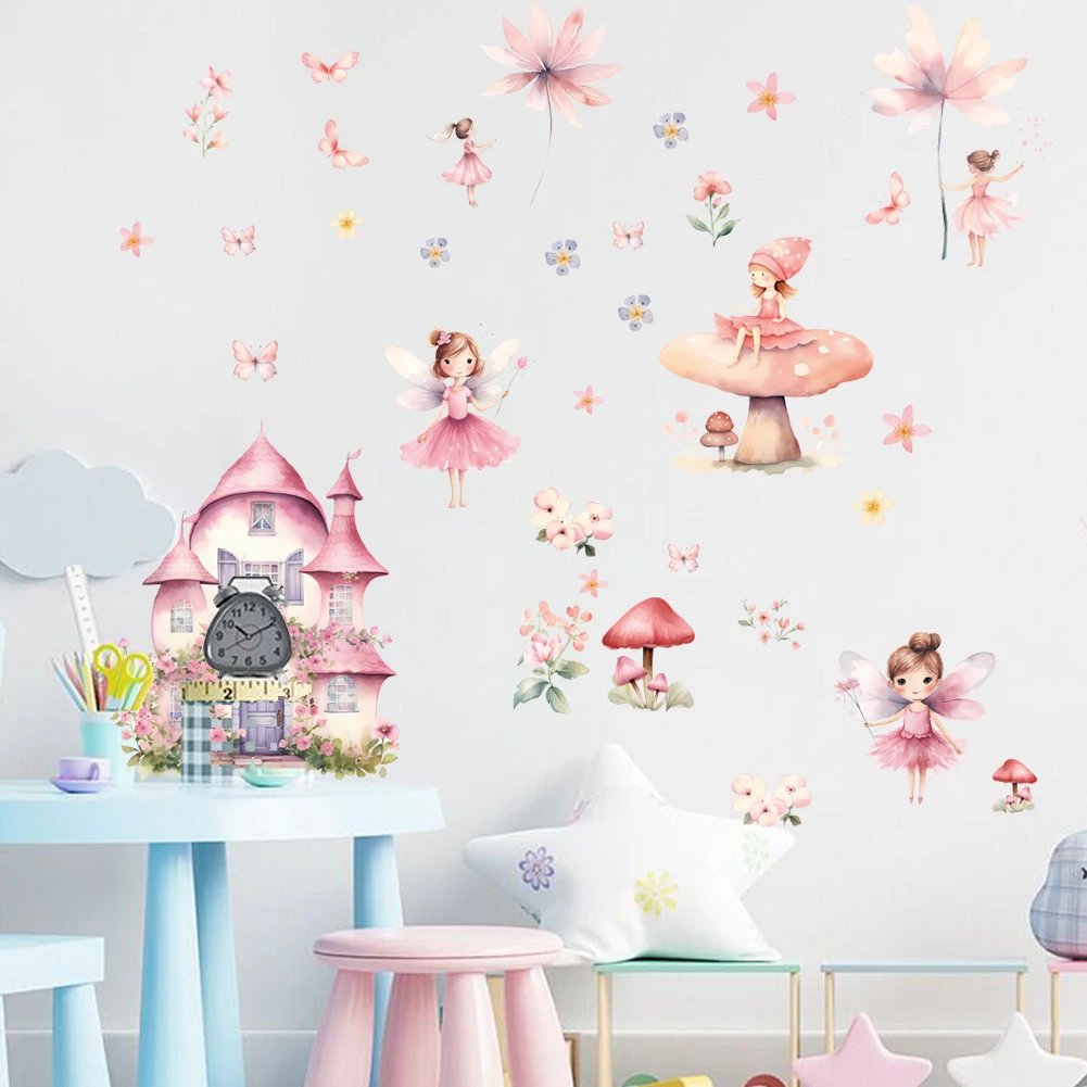 Pink Elf Fantasy Castle Princess Wall Sticker Children\'s Room Girl\'s Room Decoration Kindergarten Wallpaper Mural Art Poster