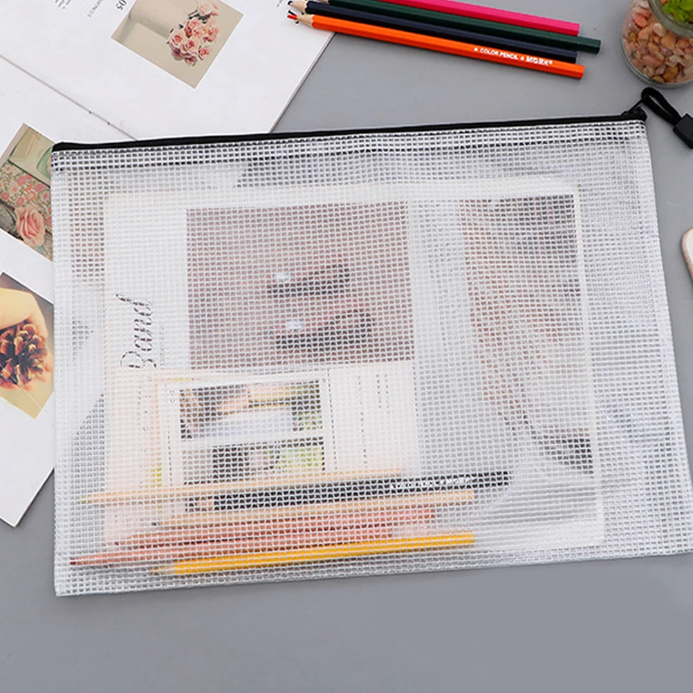 

15Pcs Black Zipper Bag Heavy Duty Mesh File Pouch Transparent Document Storage Bag for Papers Notes Pencils Portable Student