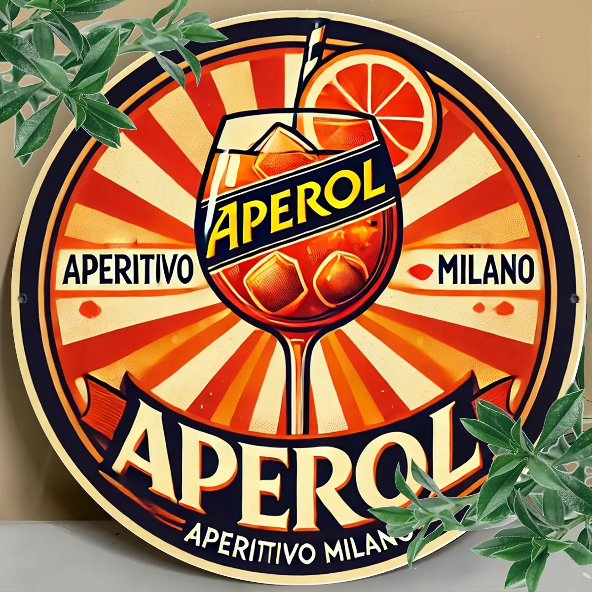 1 Stück Aperol Milano rundes Metallschild, wasserdichte Eisen-Wanddekoration, geeignet für Bar, Café, Wohnung, Restaurant, Wohnzimmerdekoration