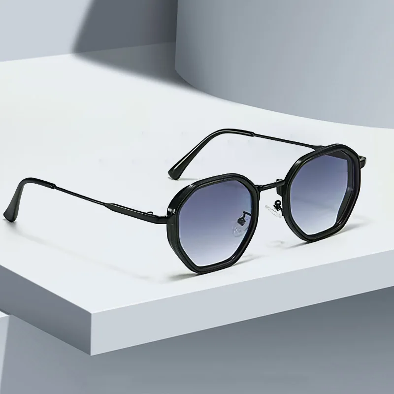 2025 New in Vintage Sunglasses for Women Modern Fashionable Octagonal Glasses with Black Lenses Golden Edging Sun Glasses