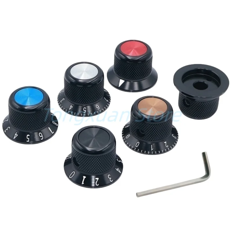 1pc 25X17mm Black Aluminum Alloy Potentiometer Switch Control Cap Volume Audio Electric Guitar Bass Knob Screw Type