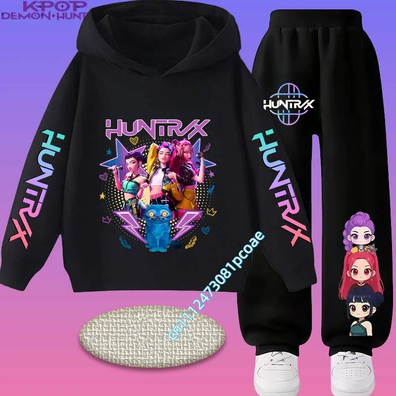 Children's hooded sweater set - girls' casual top, boys' sports shirt with cartoon print - autumn/winter long-sleeved pants