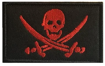 Viking Pirates Flag Embroidery Hook Loop Patch Jolly Roger Morale Emblem Blackjack Sign Skull with Cross Blades Tactical Badge