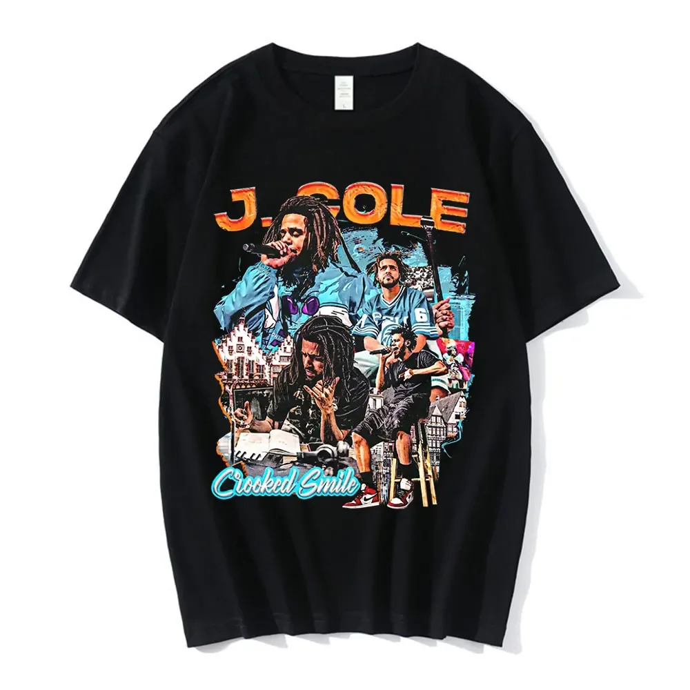 Fashion Rapper J Cole Crooked Smile Summer T-Shirt Harajuku Boy Girl Graphic Print Tees Black Short Sleeve Tshirt Streetwear