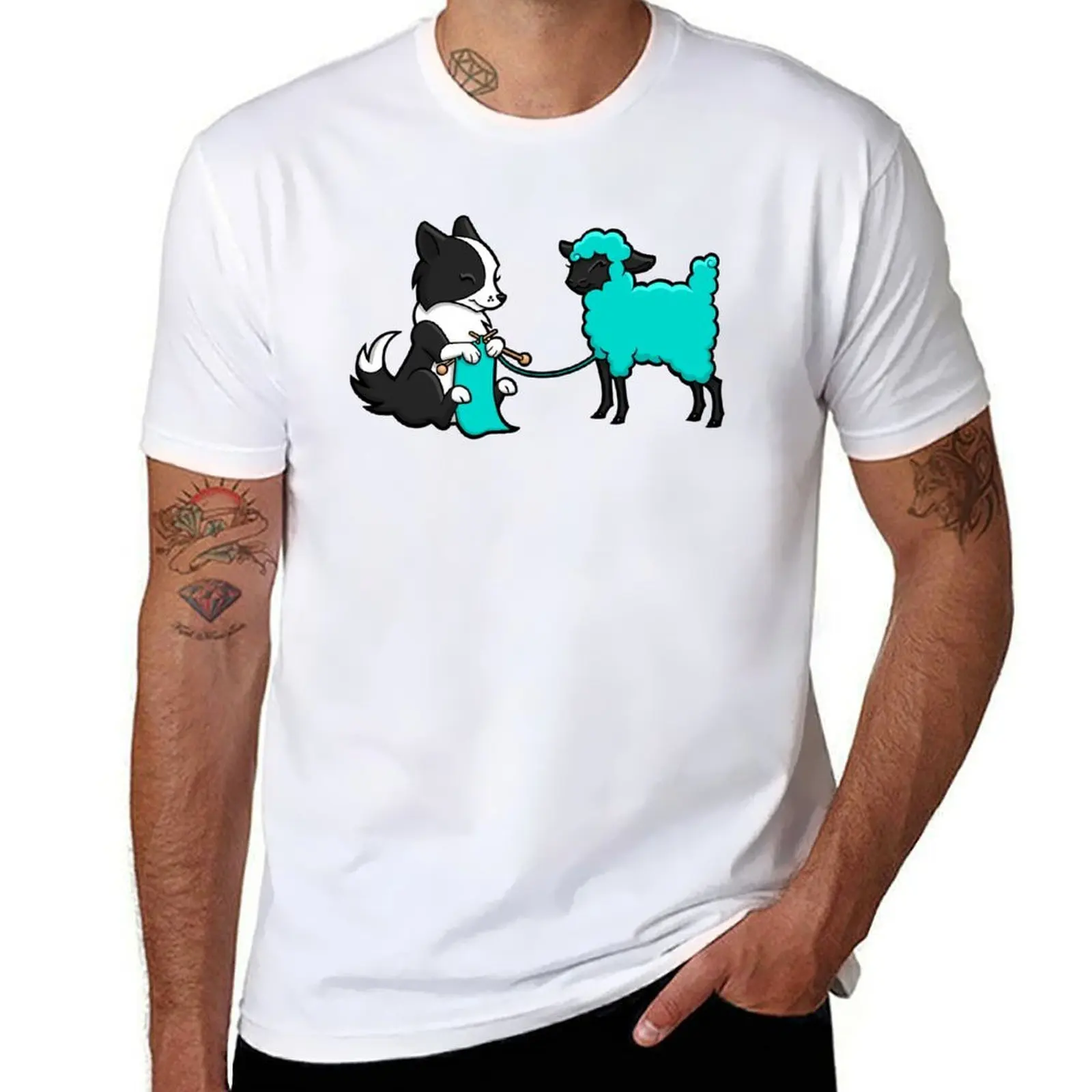 

Knitting Border Collie and Friend III T-Shirt t shirt man plain t shirt for man 100 percent cotton T-Shirt