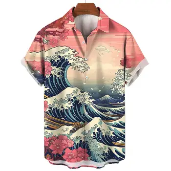 Camisas gráficas Ukiyoe estilo japonês masculina, tops de manga curta, roupas de verão grandes, streetwear masculino, nova, 2022