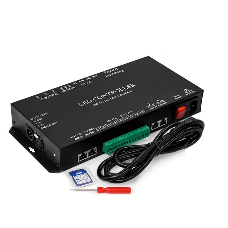 A36T-T8K Music+DMX Console 8Channels Port With Mic In/Aux In SPI-TTL Led Strip Light Controller For WS2811 WS2812B