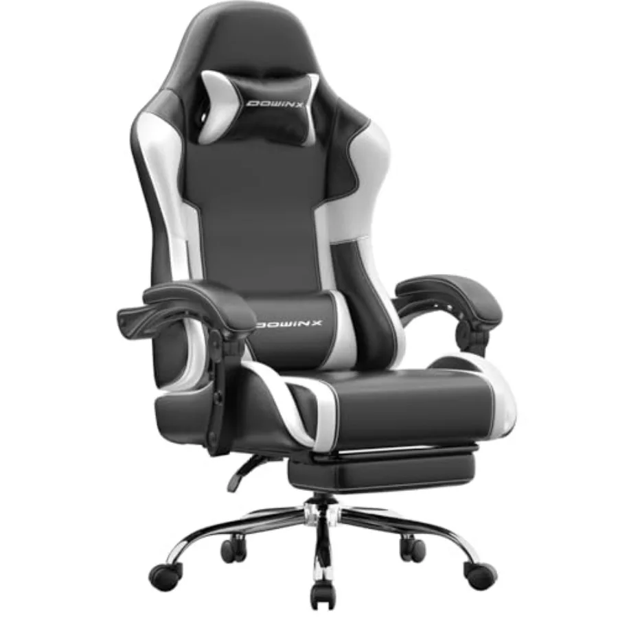 Ergonomic Gaming Chair with Footrest and Massage Lumbar, 2D-Linkage Armrests for Computer Chair 330lbs with Headrest Pillow for