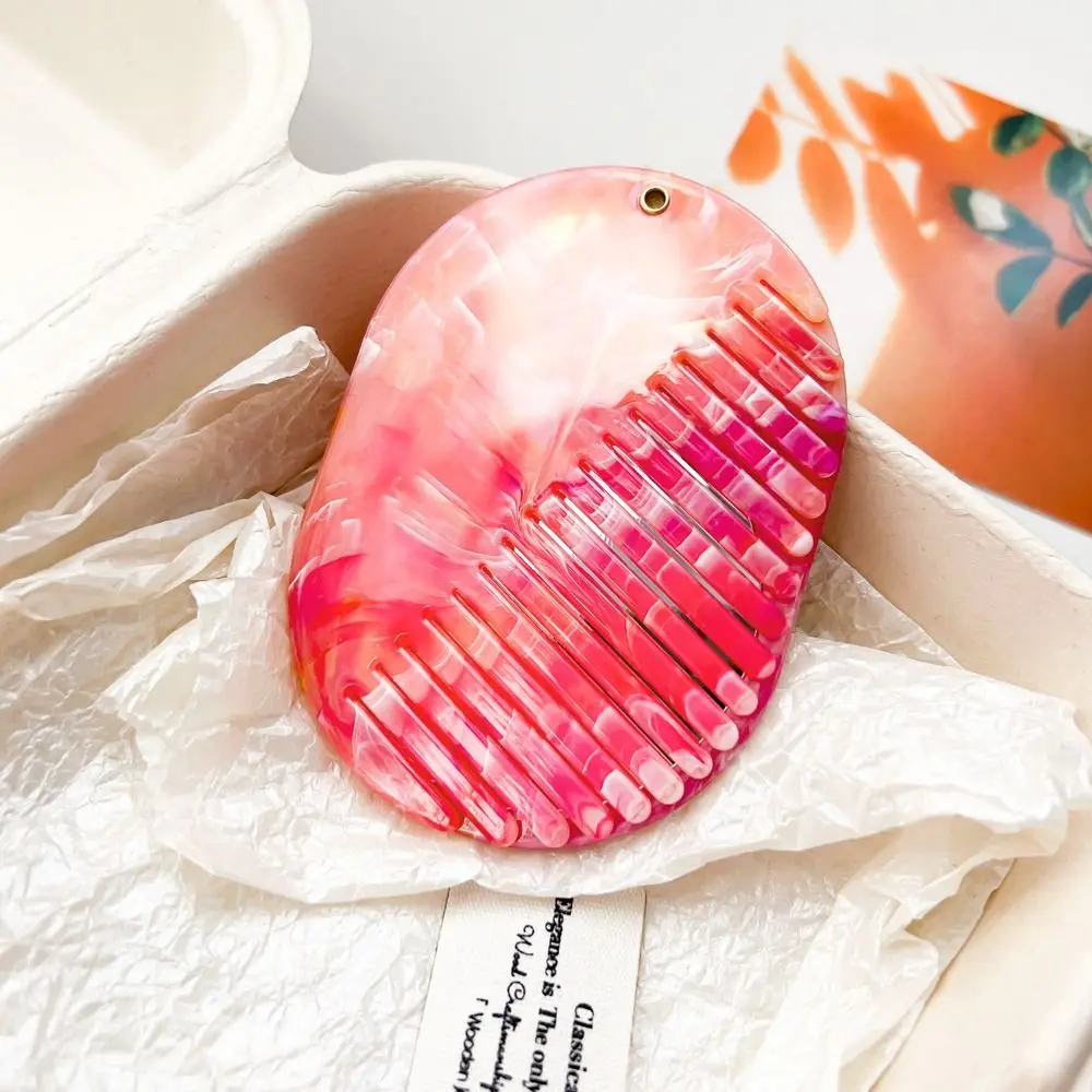 Portable Marble Print Hair Comb Detangling Acrylic Makeup Mirror Multifunctional Foldable Mirror Comb 2 in 1 Hair Accessories