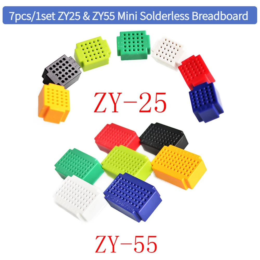 7pcs/1set ZY25 & ZY55 Mini Solderless Breadboard Test Board PCB Boards Set Mini Breadboard kit