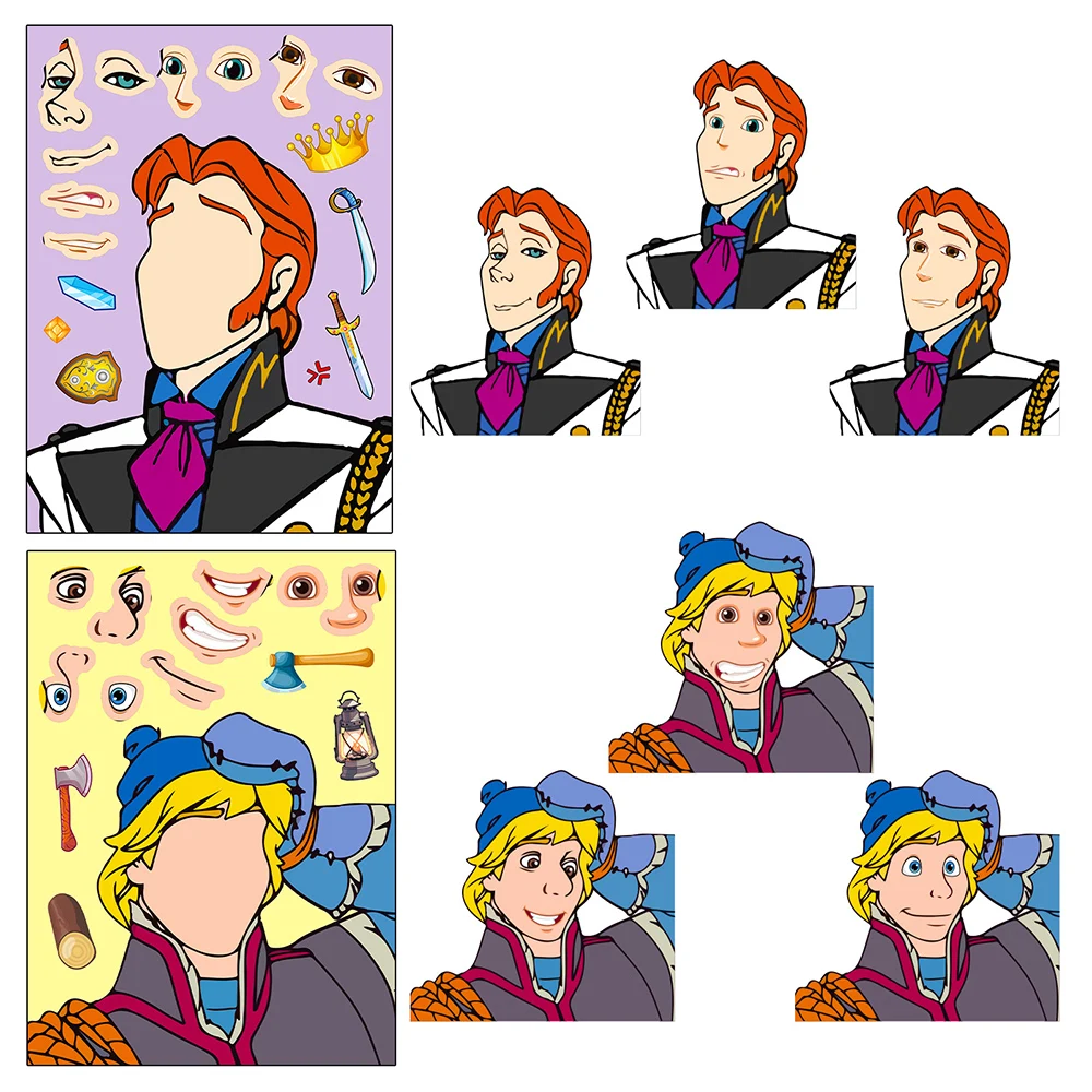 6/12sheets Disney Frozen Princess Anna Elsa Puzzle Stickers Make a Face Children DIY Funny Assemble Jigsaw Decals Toy for Kids