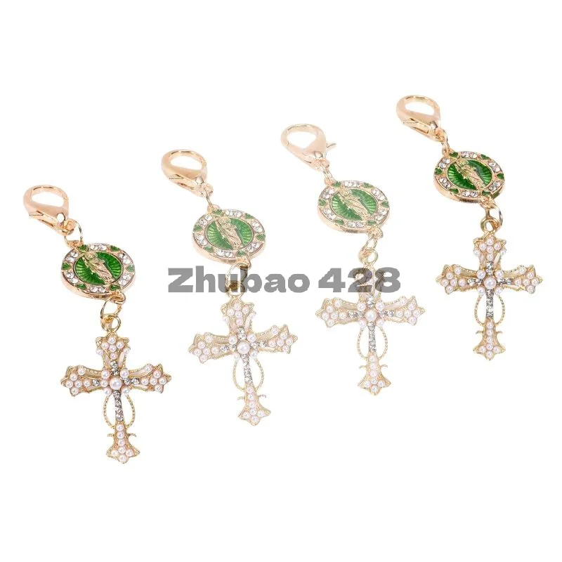 1Pc Rhinestone St Jude Cross Keychain Charms Religious Saint Jude Medal Bag Pendants For Baptism Communion Confirmation Gues