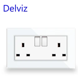 Delviz Wall 13A Double Socket, No Logo Tempered glass crystal Panel,Switch control Power Outlet,UK standard Electric plug Socket