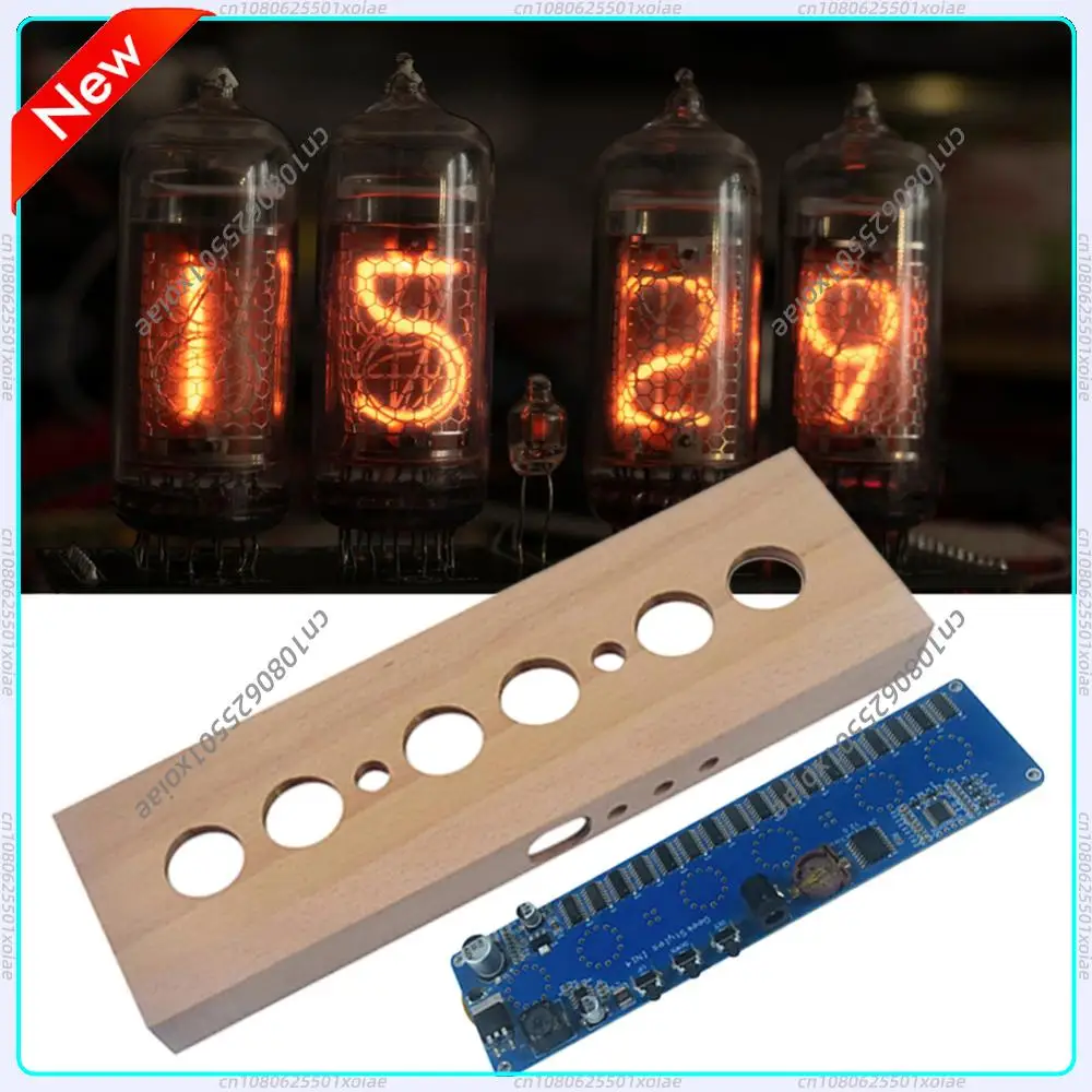 

IN14 Glow Tube Clock DIY Tube Clock Assembly Beech Wood Shell Electronic DIY Kit DC12V 1A Multi Color for Home Decoration Clocks