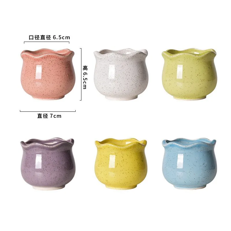 Yjq 6pcs plant flower pot succulent ceramic painted pot combination set green plants self-priming water