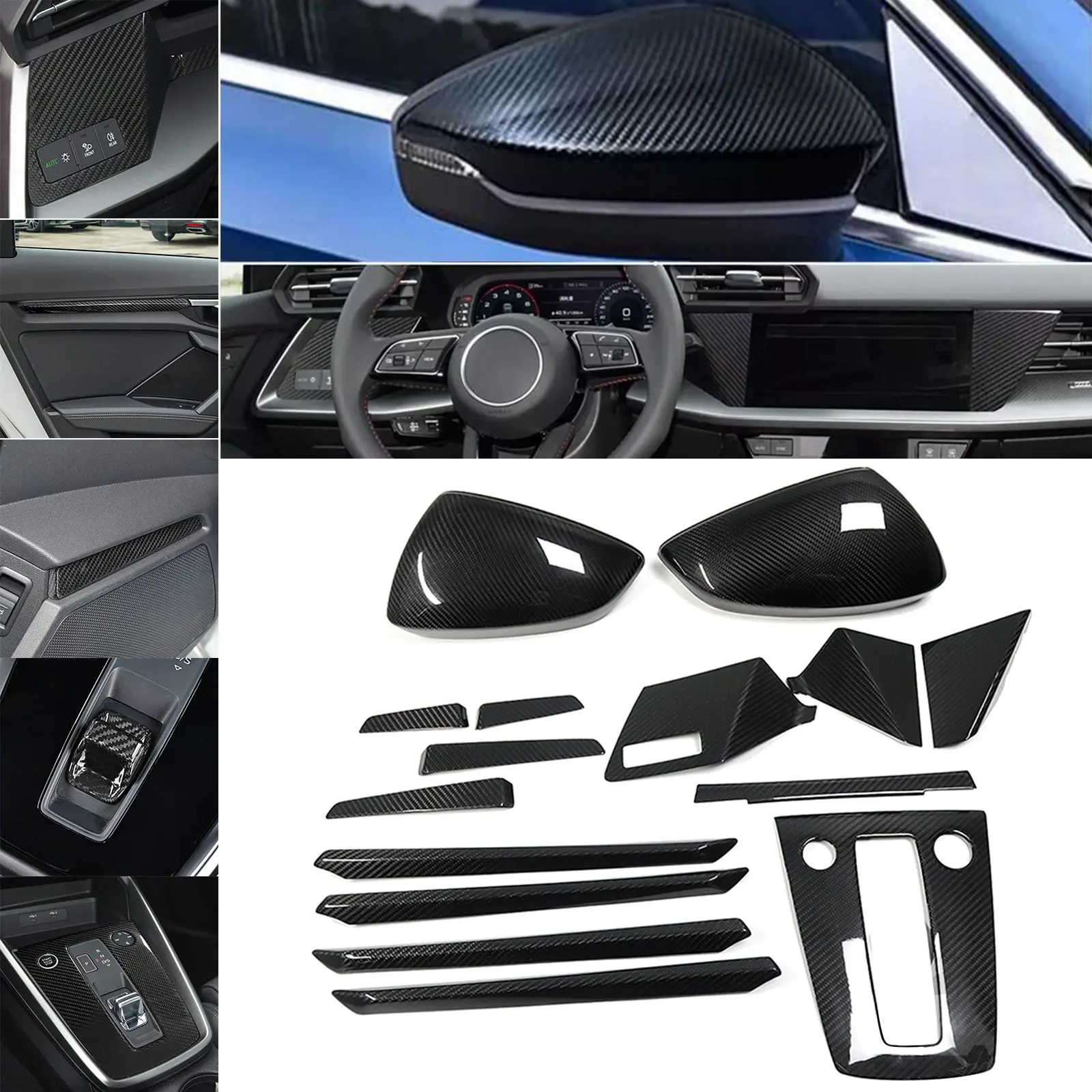 15Pcs Carbon Dashboard Gear Shift Panel Trim For Audi A3 S3 RS3 8Y 2020 2021 2022