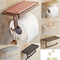 Bathroom Shelves rose gold Toilet Roll Paper Rack Phone Shelf Wall Mounted Bathroom Paper Holder Hook Useful JM-38